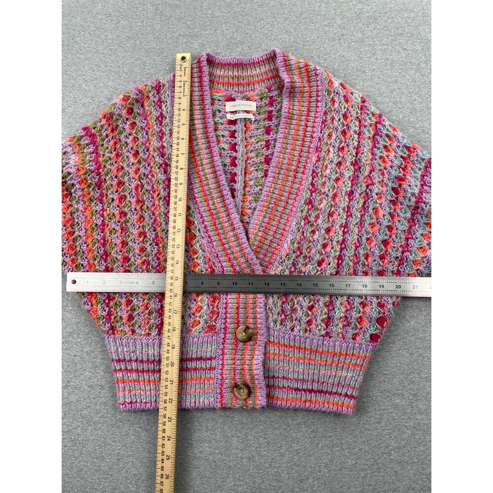 Urban Outfitters Nora Multicolored Cardigan Womens M Pink Purple Crochet Cropped - Picture 3 of 10